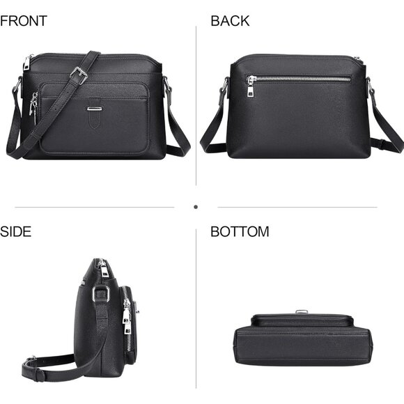 Luxury Black Cowhide Leather Crossbody Purse for Women - Sleek Design & Storage - Picture 3 of 8